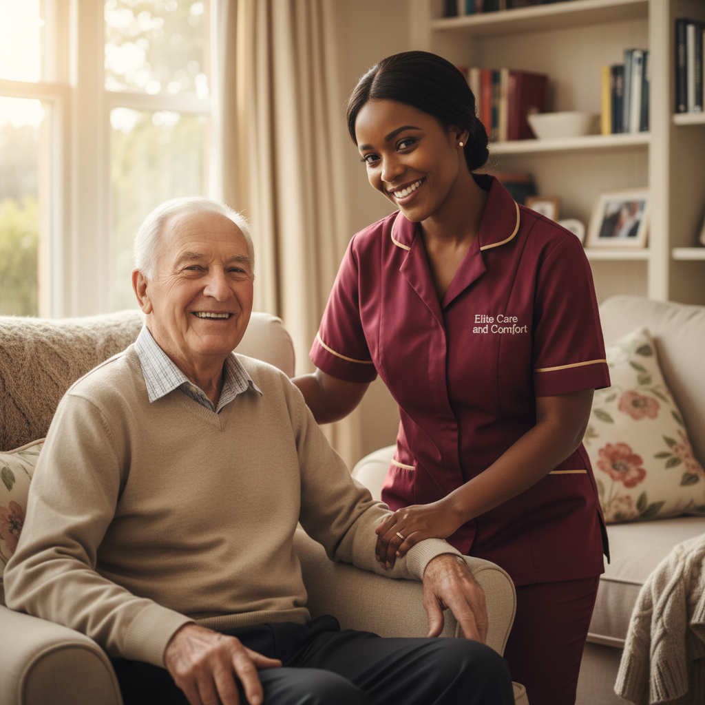 Elite Care and Comfort carer helping an older woman at home, home care services in Cumbria